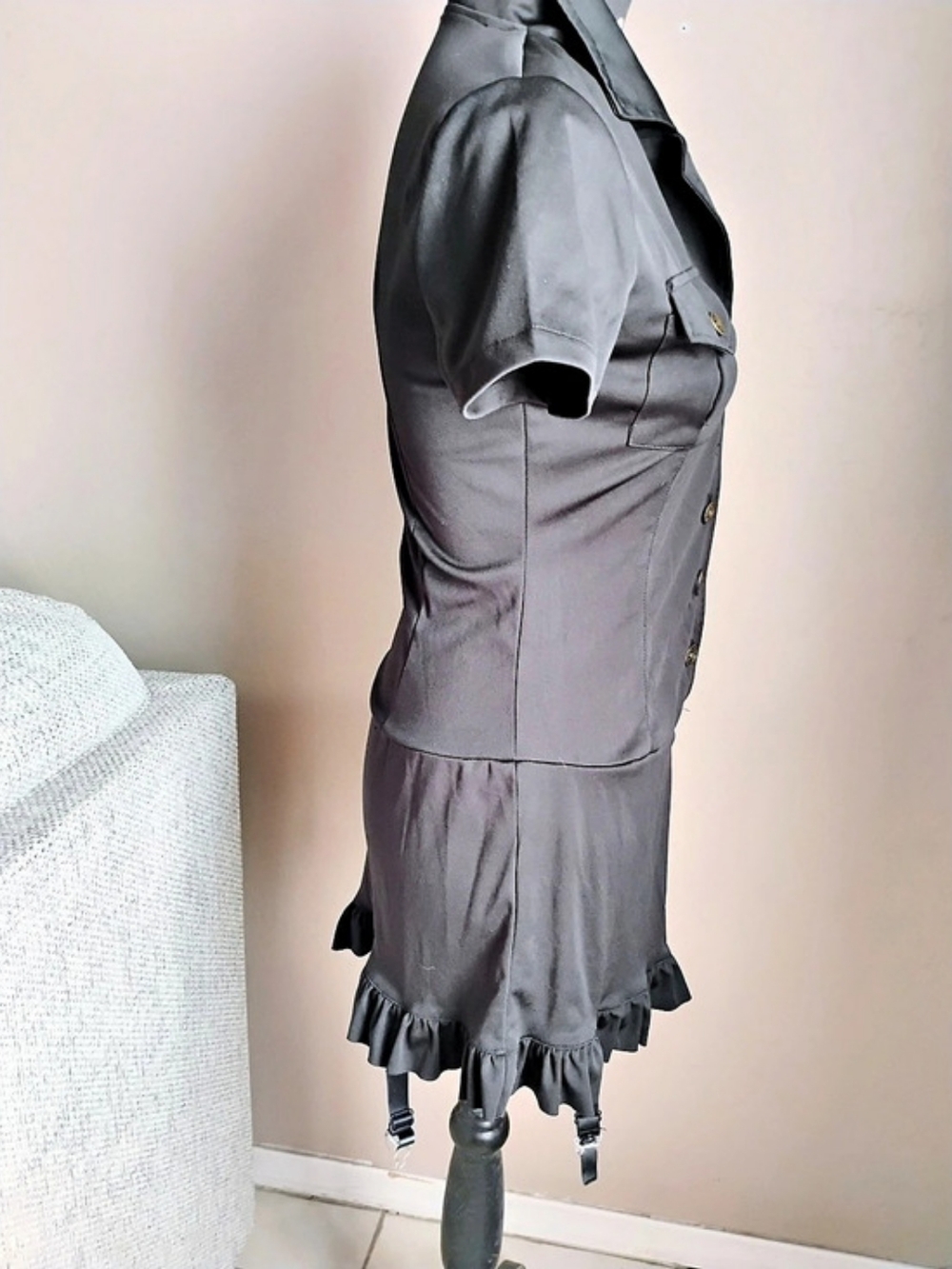 Black Ruffle Mini Dress With Garters - Picture 4 of 14